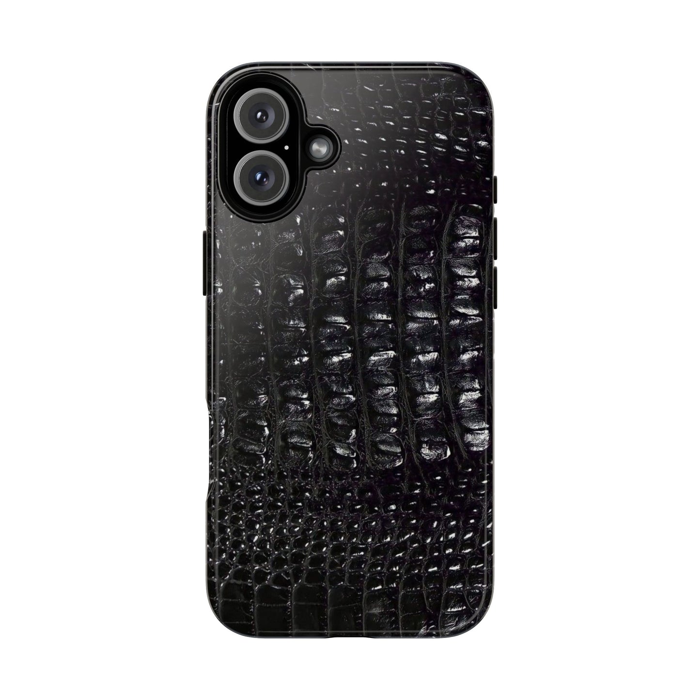 Black Croc Texture Tough Phone Case — Rugged Protective iPhone Cover