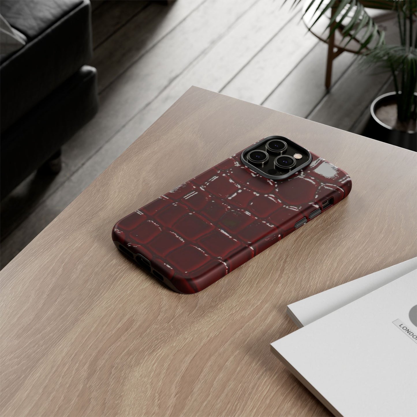 Croc Embossed Burgundy Tough Phone Case