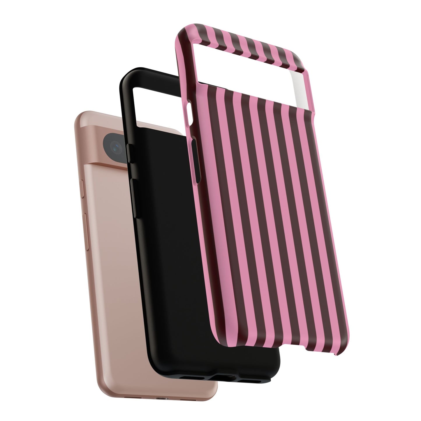 Striped Pink & Burgundy Tough Phone Case — Durable Vertical Stripe Protection