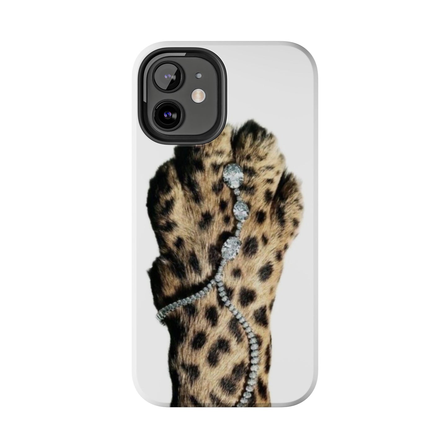 Stylish Leopard Print Tough Phone Case with Diamond Accessories