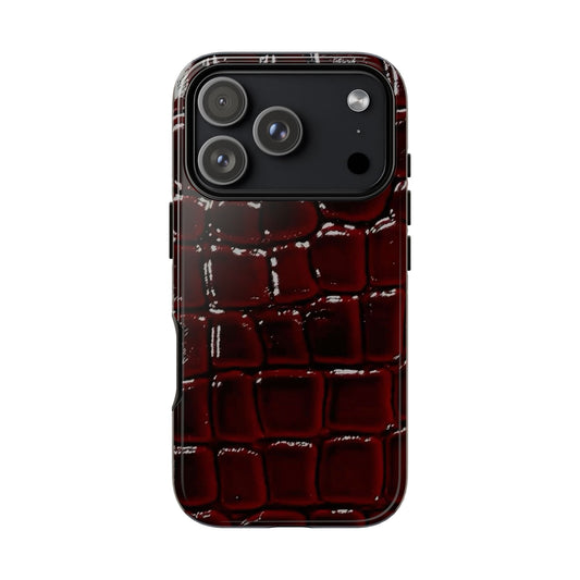 Croc Embossed Burgundy Tough Phone Case