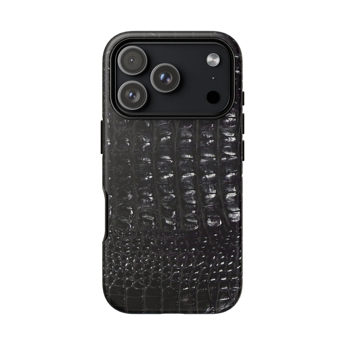 Black Croc Texture Tough Phone Case — Rugged Protective iPhone Cover