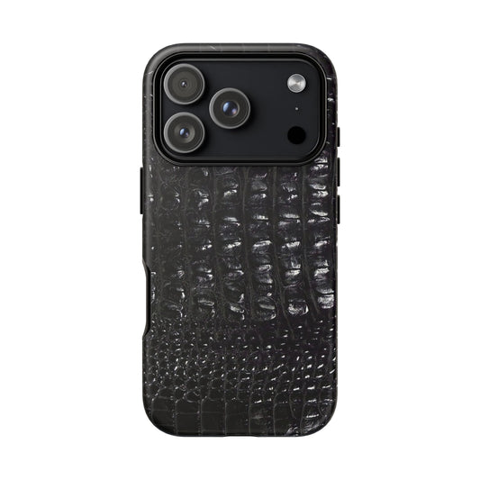 Black Croc Texture Tough Phone Case — Rugged Protective iPhone Cover