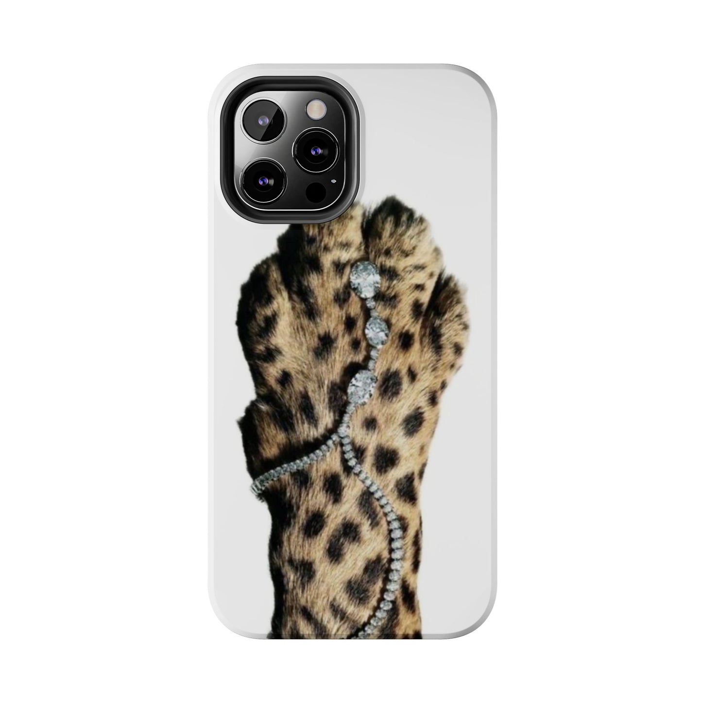 Stylish Leopard Print Tough Phone Case with Diamond Accessories