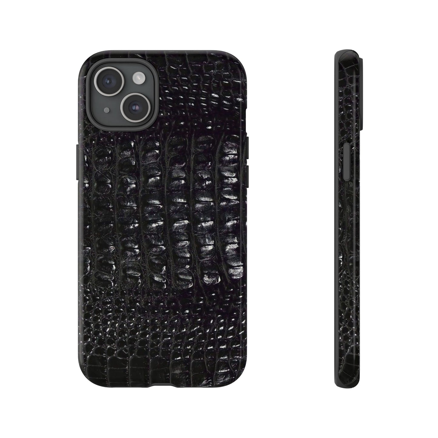 Black Croc Texture Tough Phone Case — Rugged Protective iPhone Cover