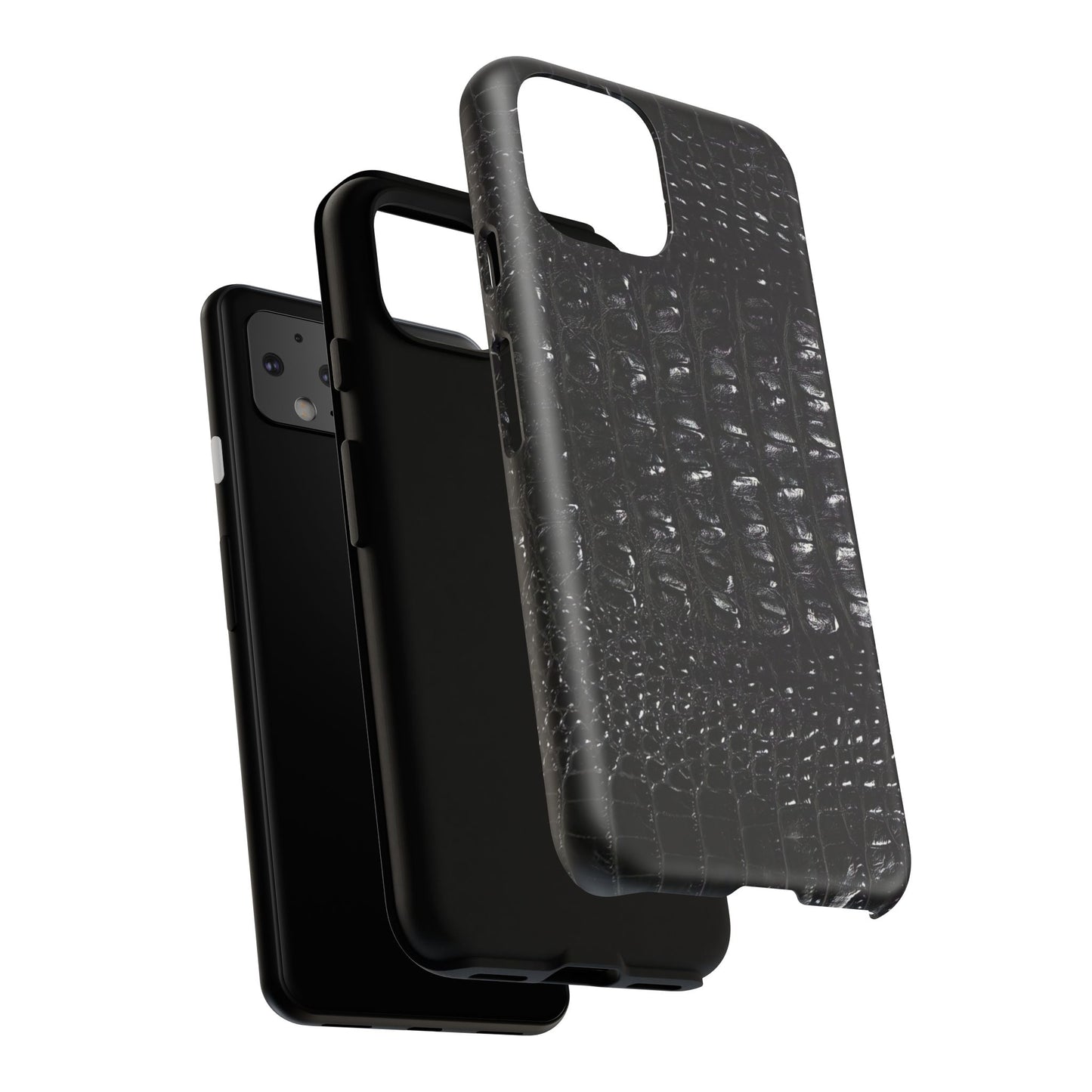 Black Croc Texture Tough Phone Case — Rugged Protective iPhone Cover