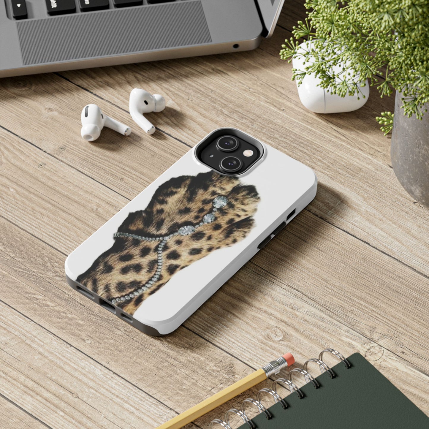 Stylish Leopard Print Tough Phone Case with Diamond Accessories