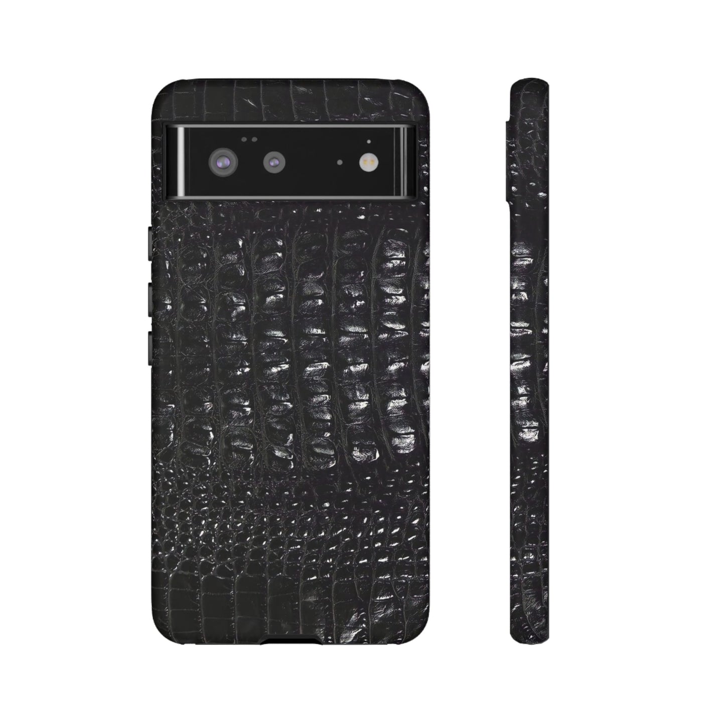 Black Croc Texture Tough Phone Case — Rugged Protective iPhone Cover