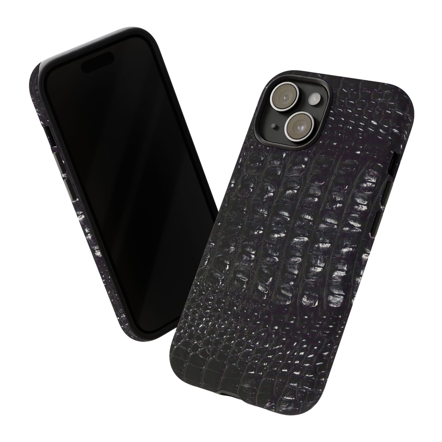 Black Croc Texture Tough Phone Case — Rugged Protective iPhone Cover