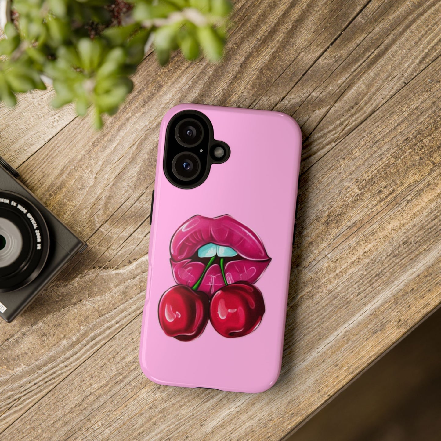 Stylish Phone Case with Cherry Kiss Design, Cute Gift for Her, Trendy Mobile Accessory, Perfect for Birthdays, Valentine's Day, Everyday Use