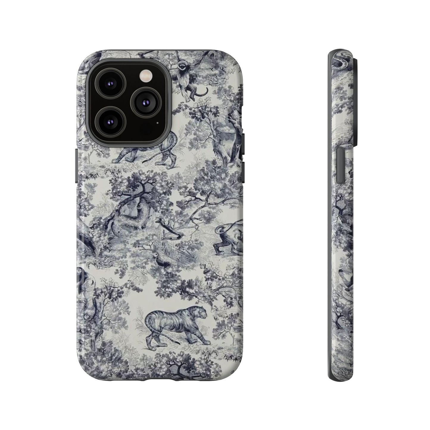Toile Safari Phone Case — Vintage Tiger & Jungle Pattern Protective Tough Case