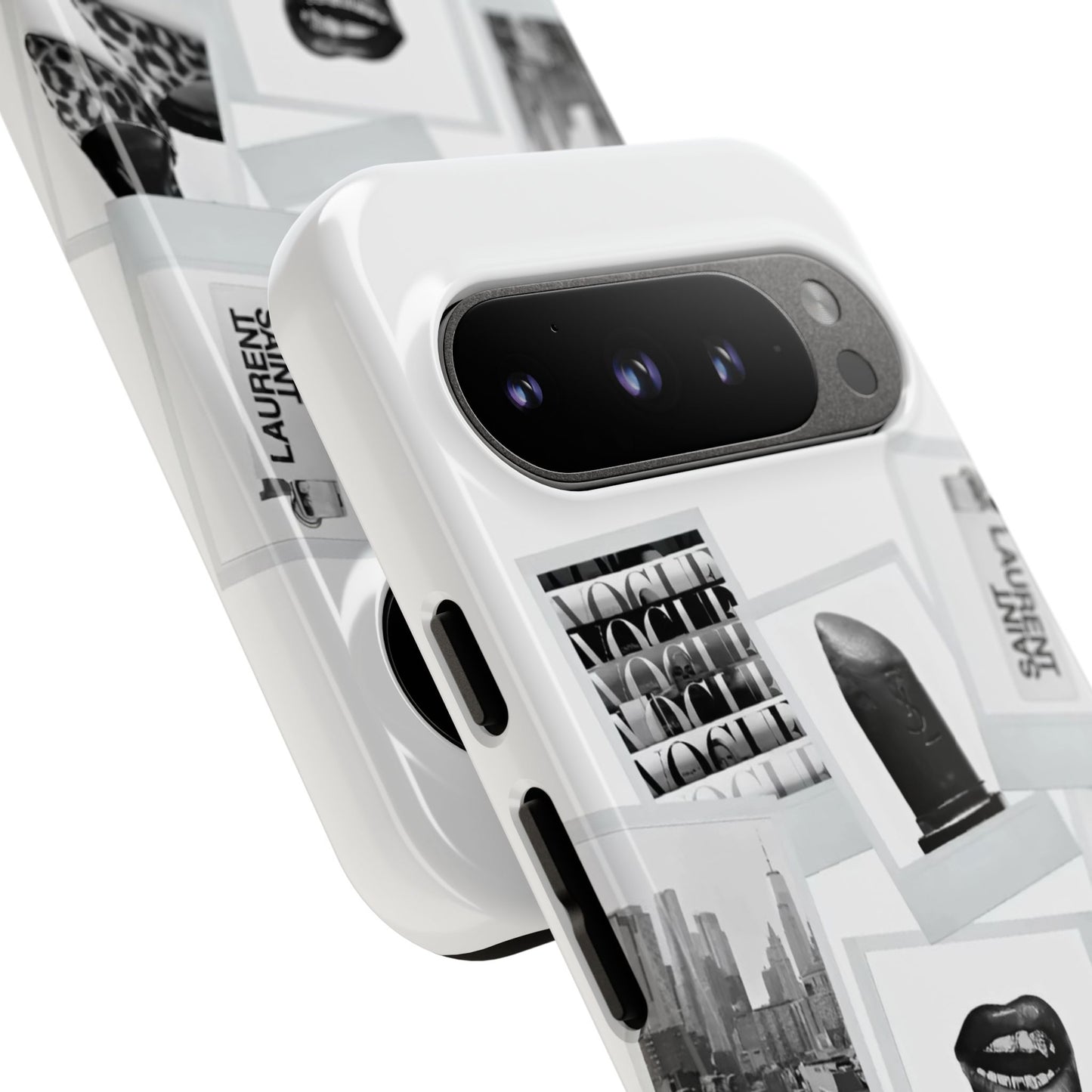 Phone Case — Black & White Polaroid Collage (City, Fashion, Lipstick)