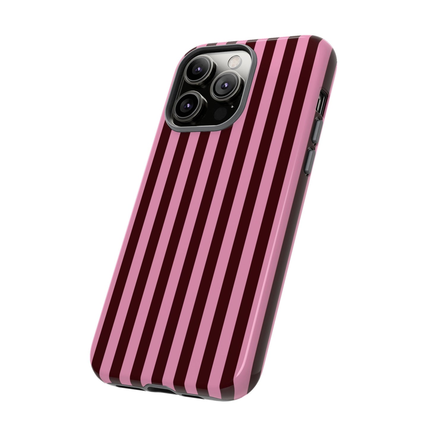 Striped Pink & Burgundy Tough Phone Case — Durable Vertical Stripe Protection
