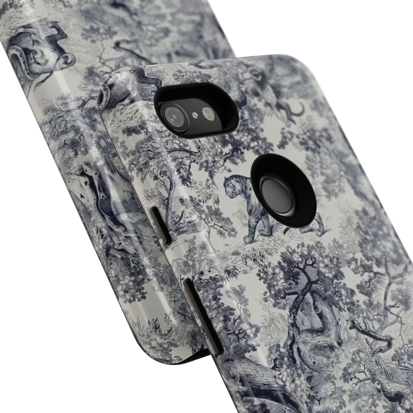 Toile Safari Phone Case — Vintage Tiger & Jungle Pattern Protective Tough Case