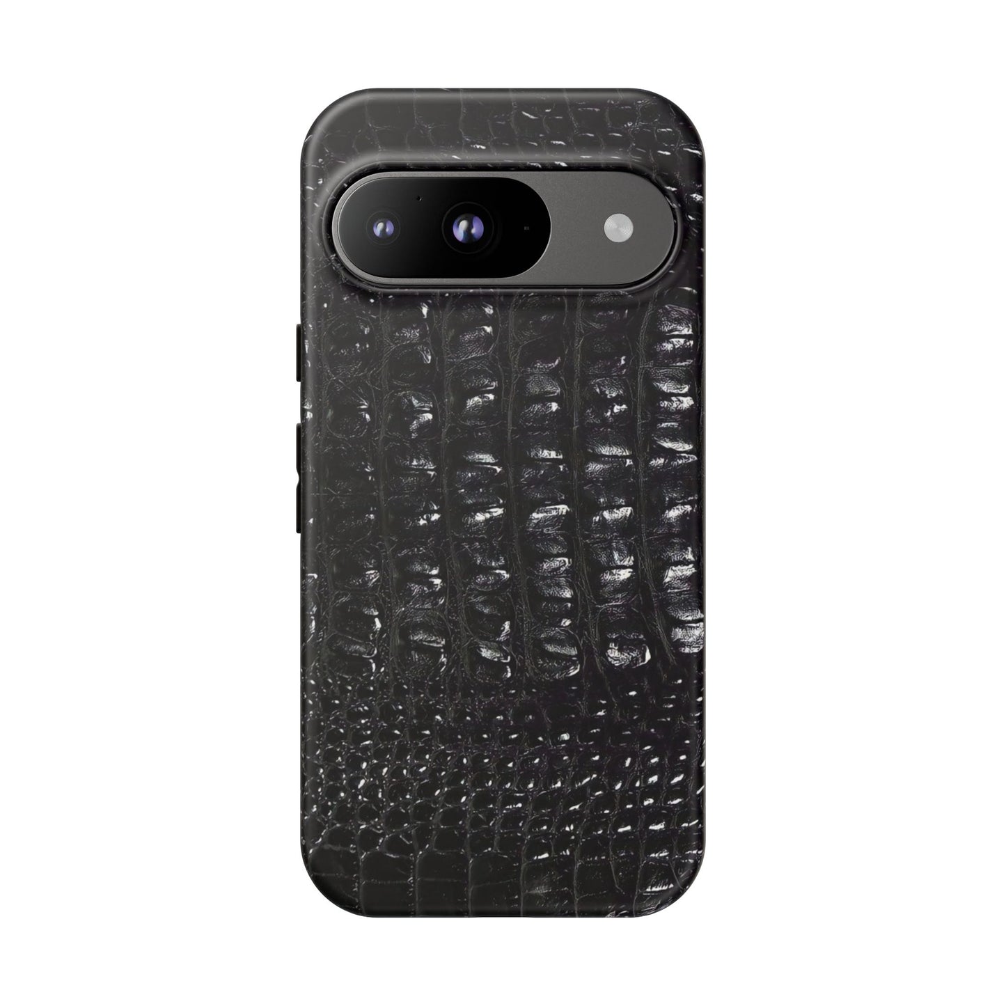 Black Croc Texture Tough Phone Case — Rugged Protective iPhone Cover