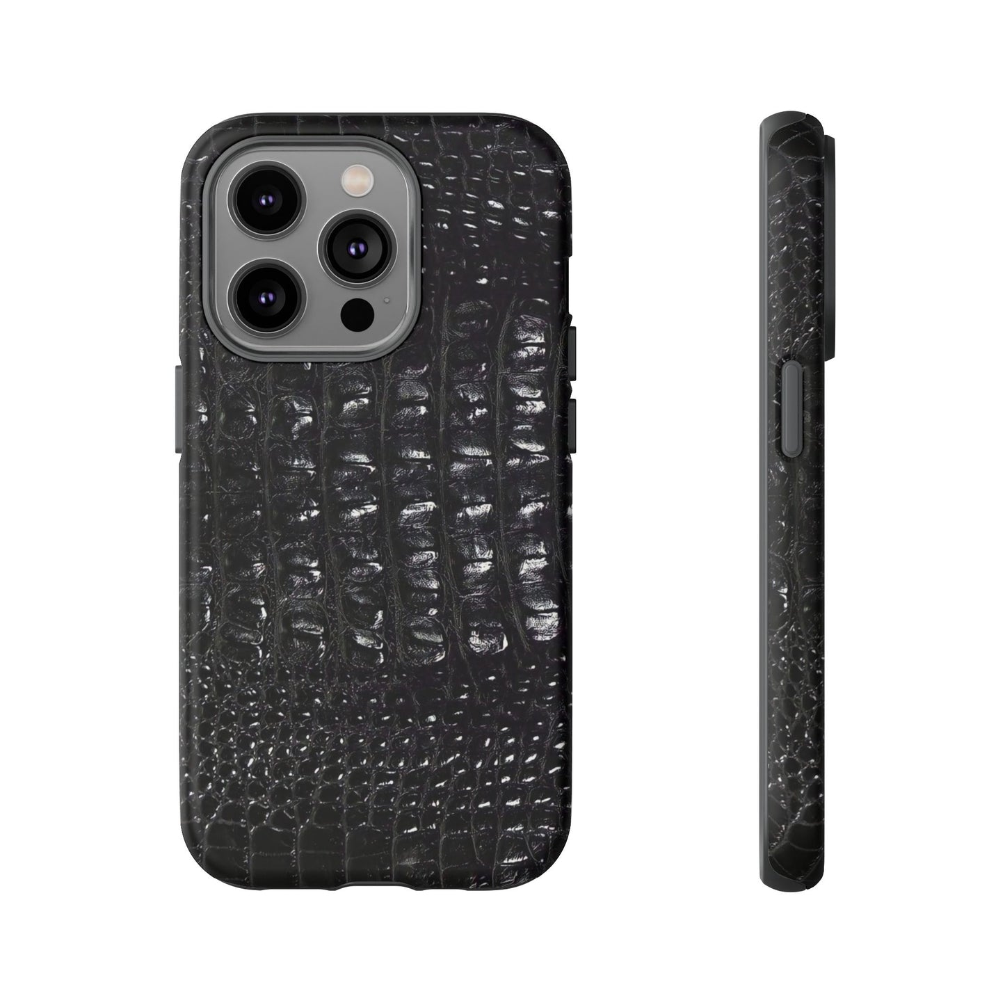 Black Croc Texture Tough Phone Case — Rugged Protective iPhone Cover