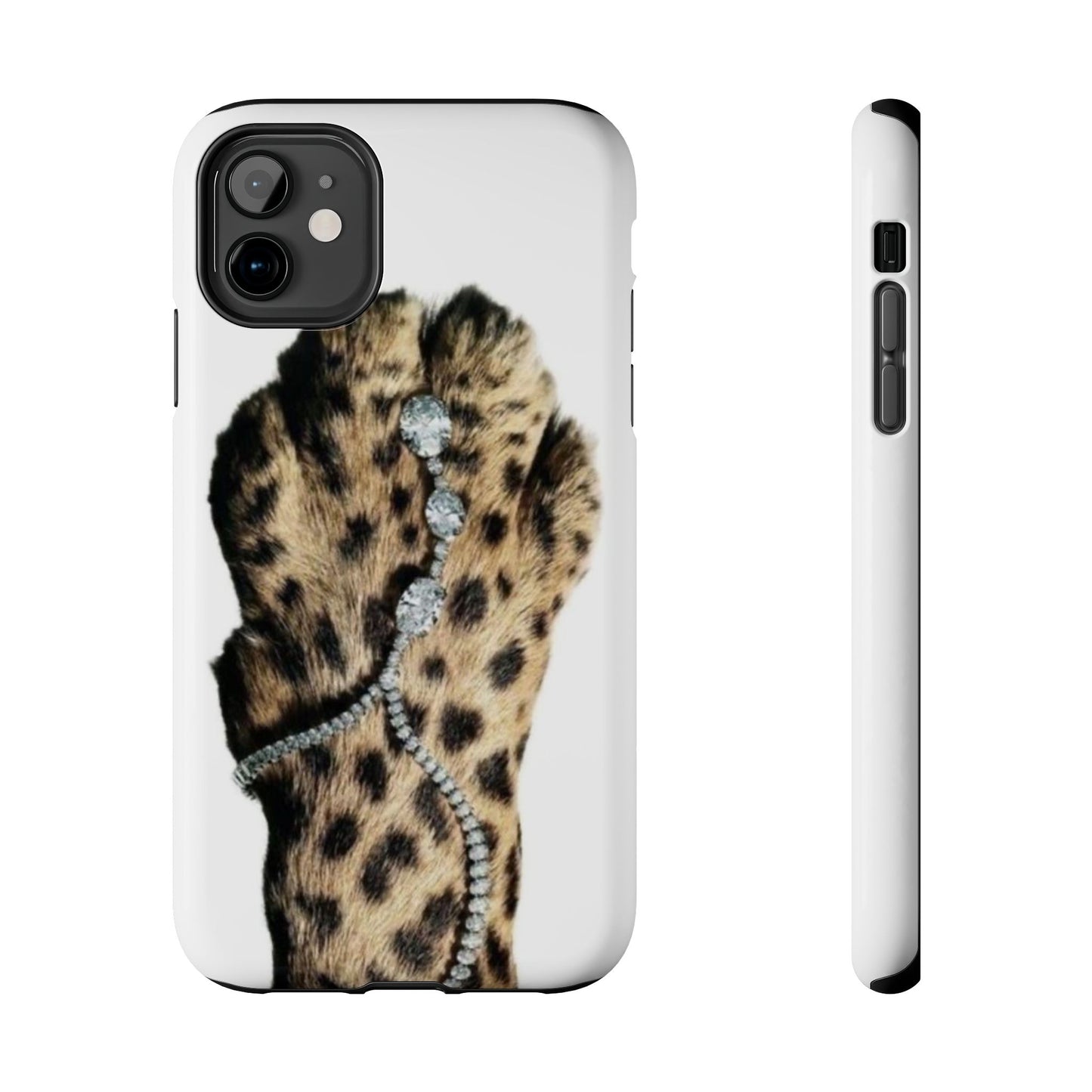 Stylish Leopard Print Tough Phone Case with Diamond Accessories