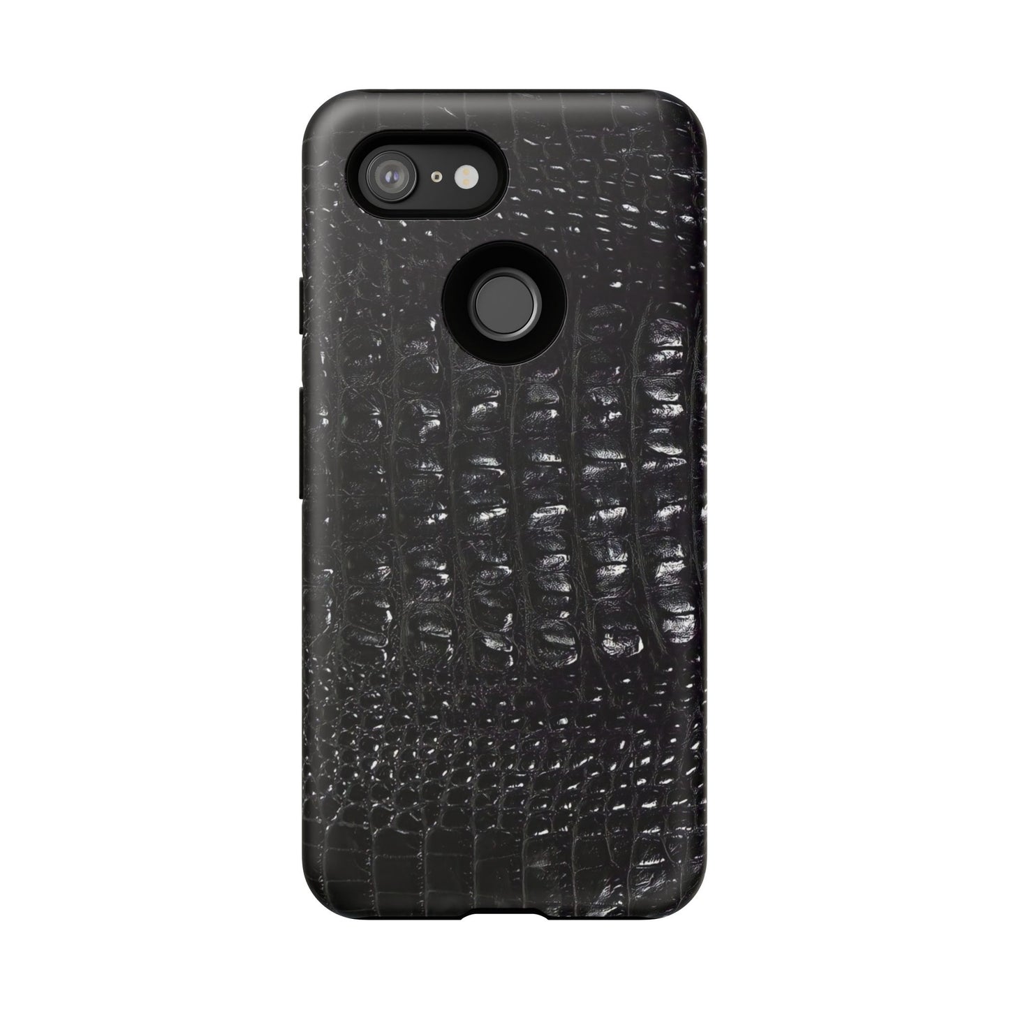 Black Croc Texture Tough Phone Case — Rugged Protective iPhone Cover