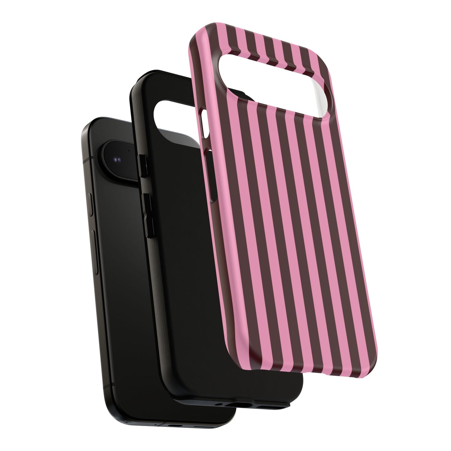Striped Pink & Burgundy Tough Phone Case — Durable Vertical Stripe Protection