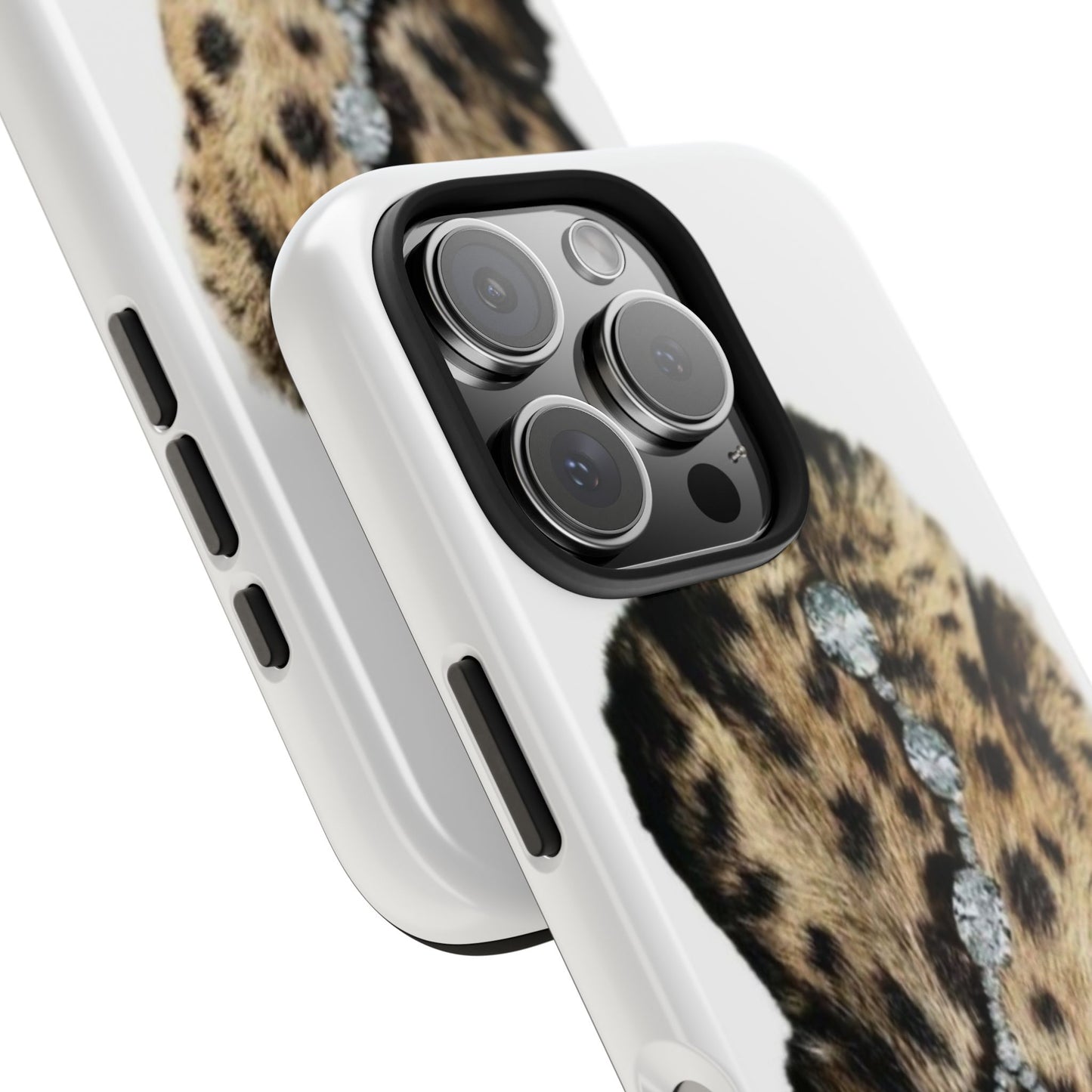 Stylish Leopard Print Tough Phone Case with Diamond Accessories