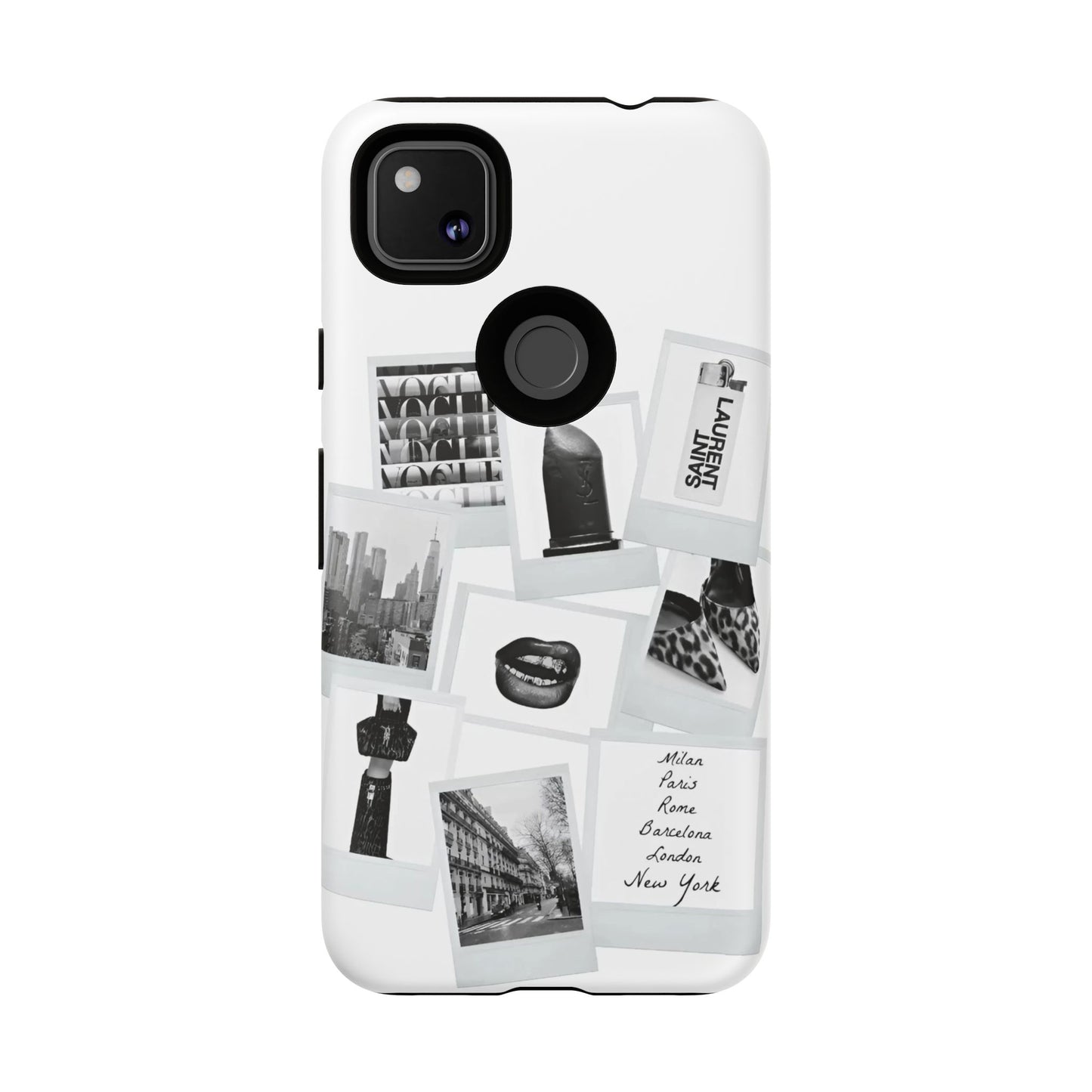 Phone Case — Black & White Polaroid Collage (City, Fashion, Lipstick)