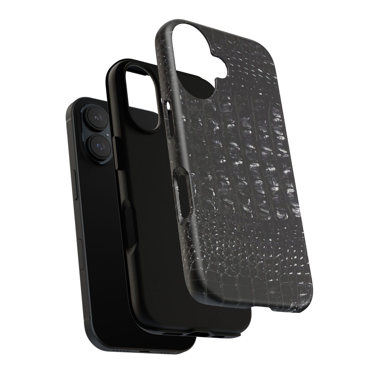 Black Croc Texture Tough Phone Case — Rugged Protective iPhone Cover