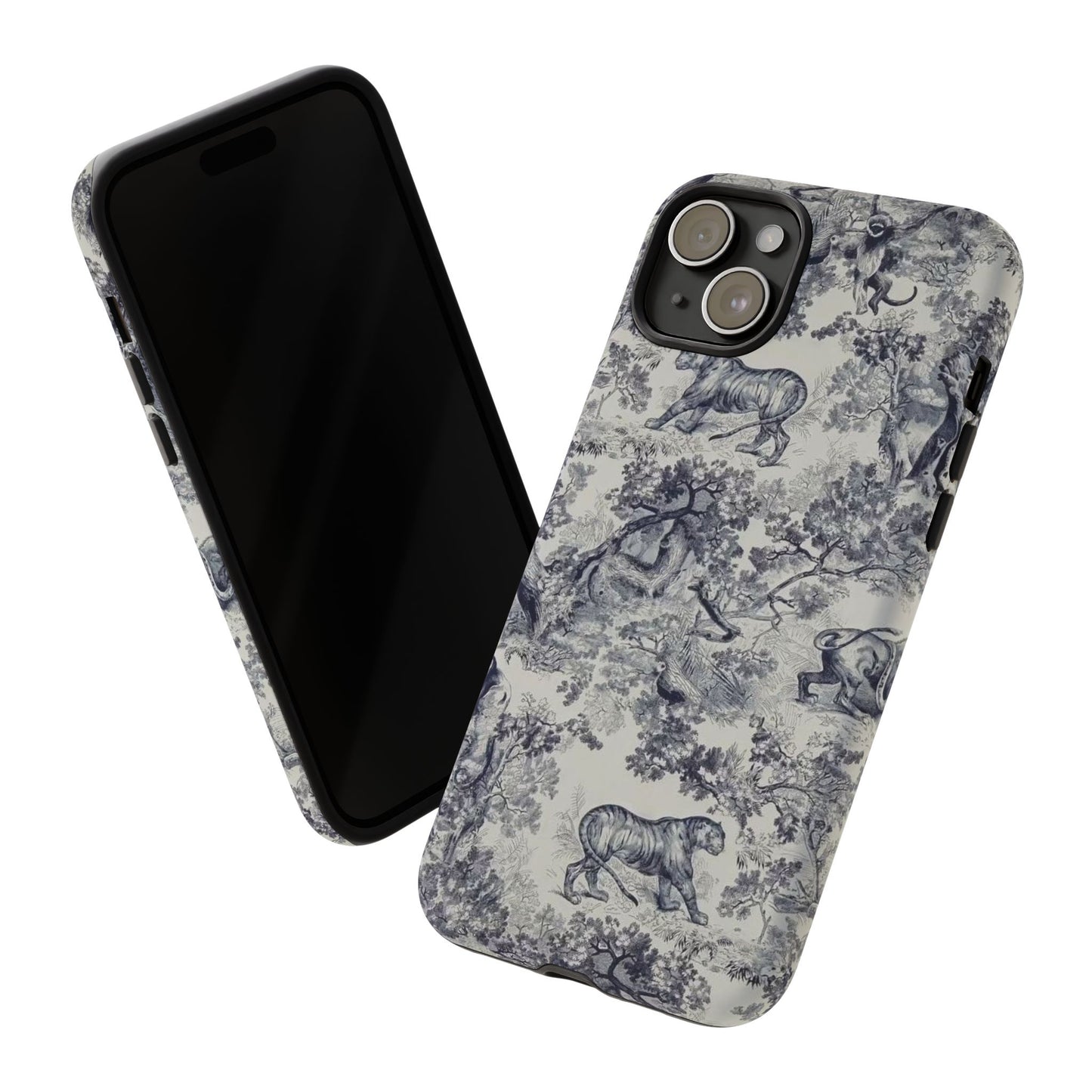 Toile Safari Phone Case — Vintage Tiger & Jungle Pattern Protective Tough Case