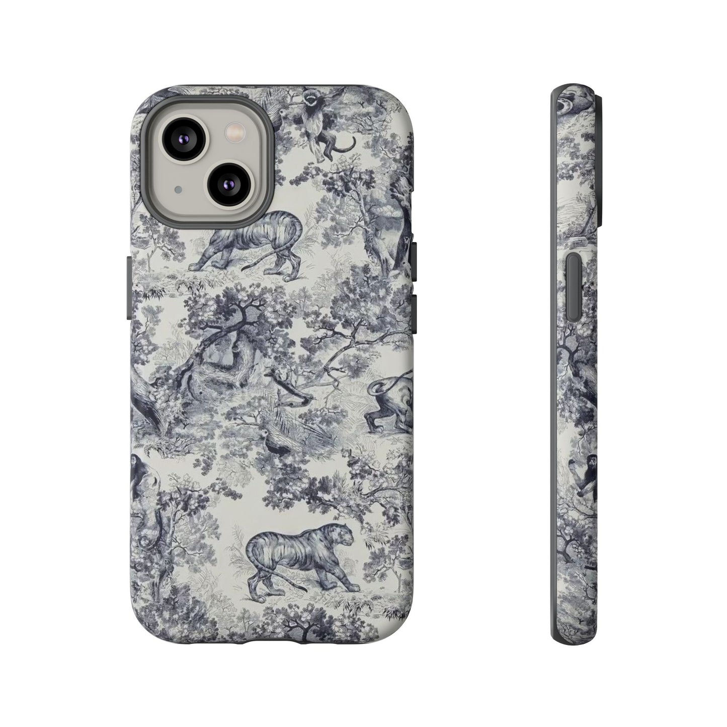 Toile Safari Phone Case — Vintage Tiger & Jungle Pattern Protective Tough Case