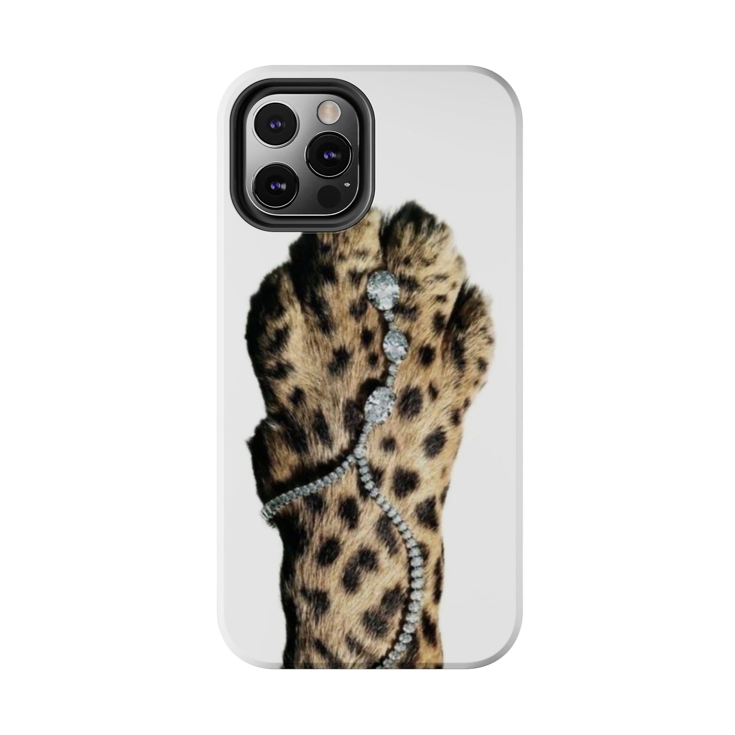Stylish Leopard Print Tough Phone Case with Diamond Accessories