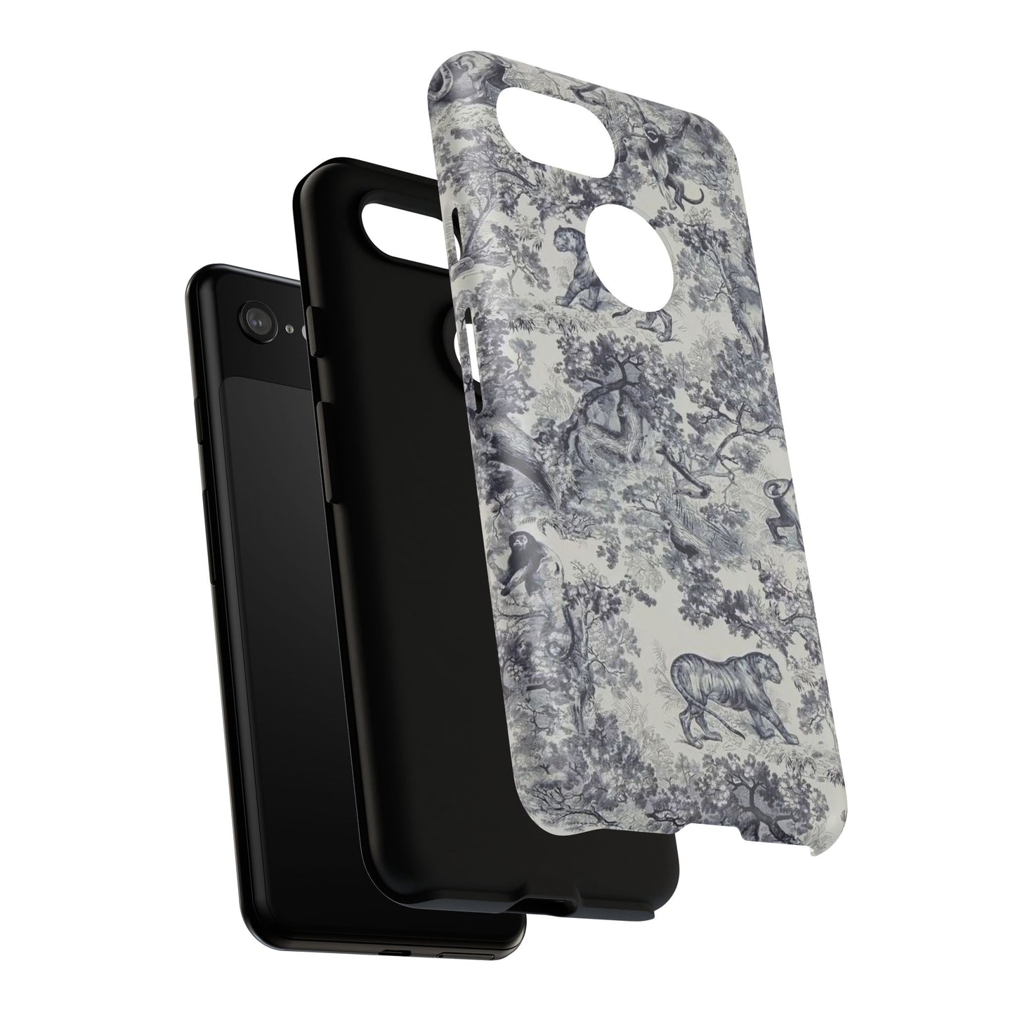 Toile Safari Phone Case — Vintage Tiger & Jungle Pattern Protective Tough Case