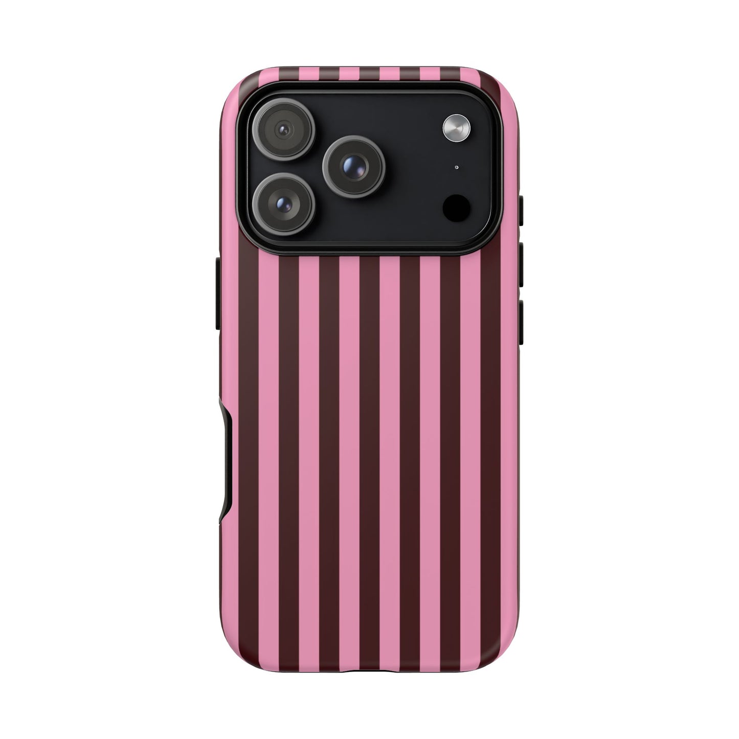 Striped Pink & Burgundy Tough Phone Case — Durable Vertical Stripe Protection