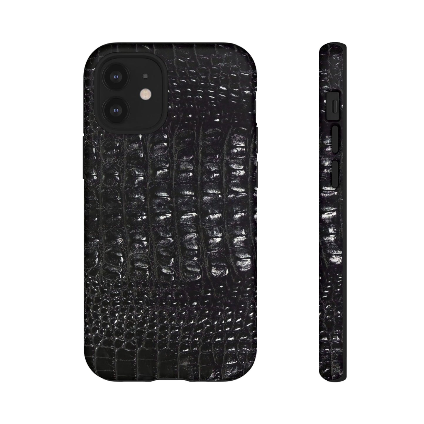 Black Croc Texture Tough Phone Case — Rugged Protective iPhone Cover