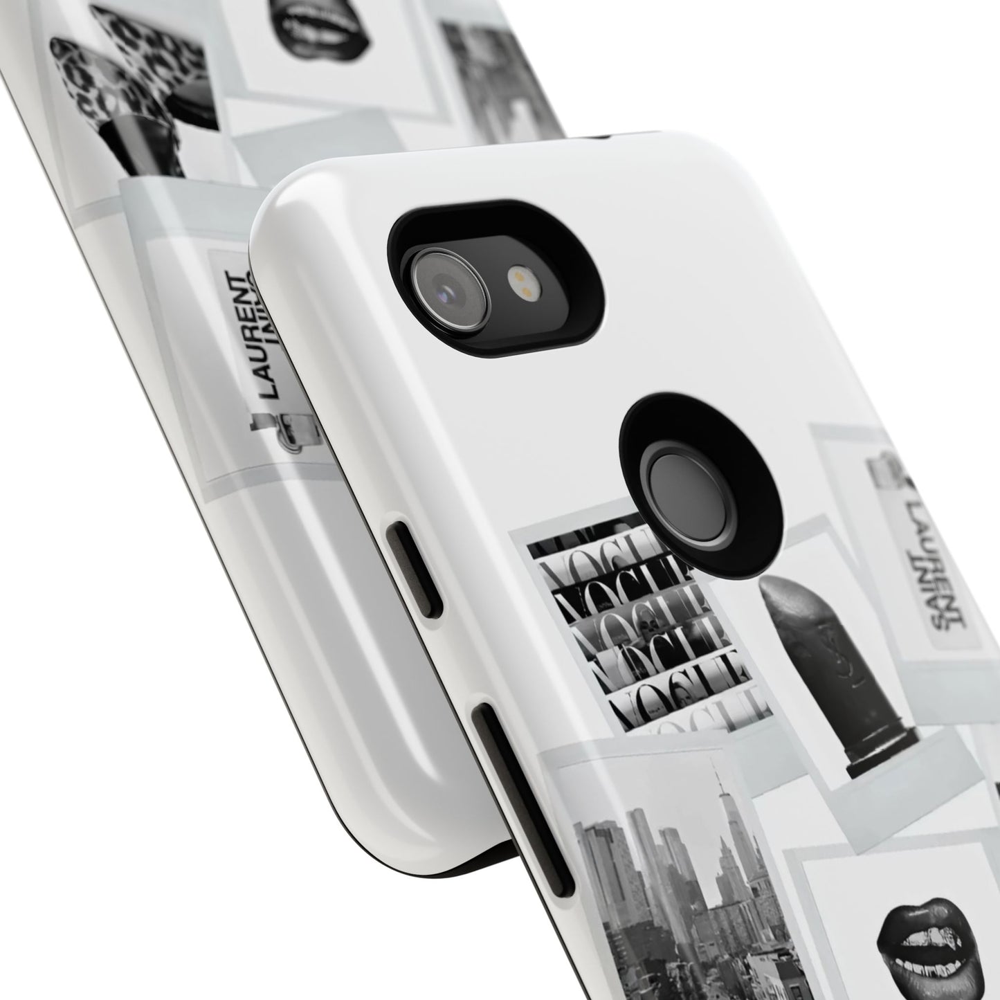 Phone Case — Black & White Polaroid Collage (City, Fashion, Lipstick)