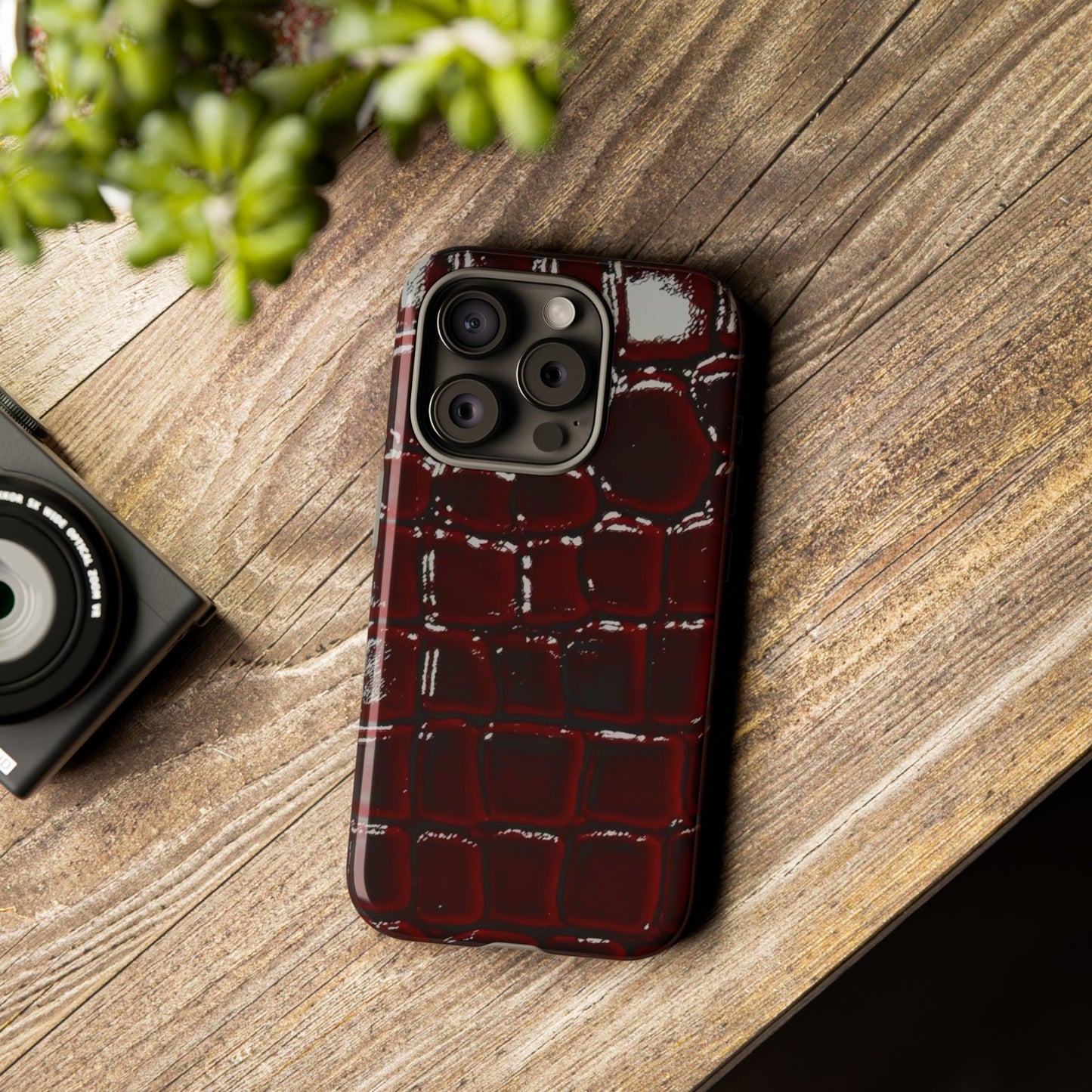 Croc Embossed Burgundy Tough Phone Case