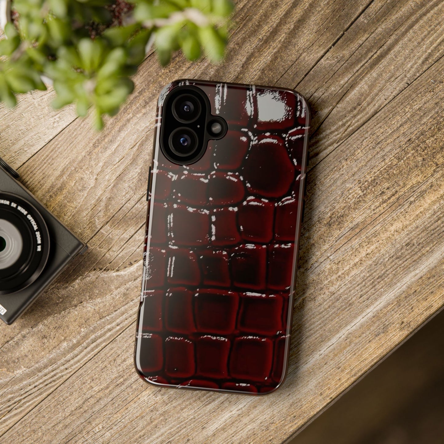 Croc Embossed Burgundy Tough Phone Case