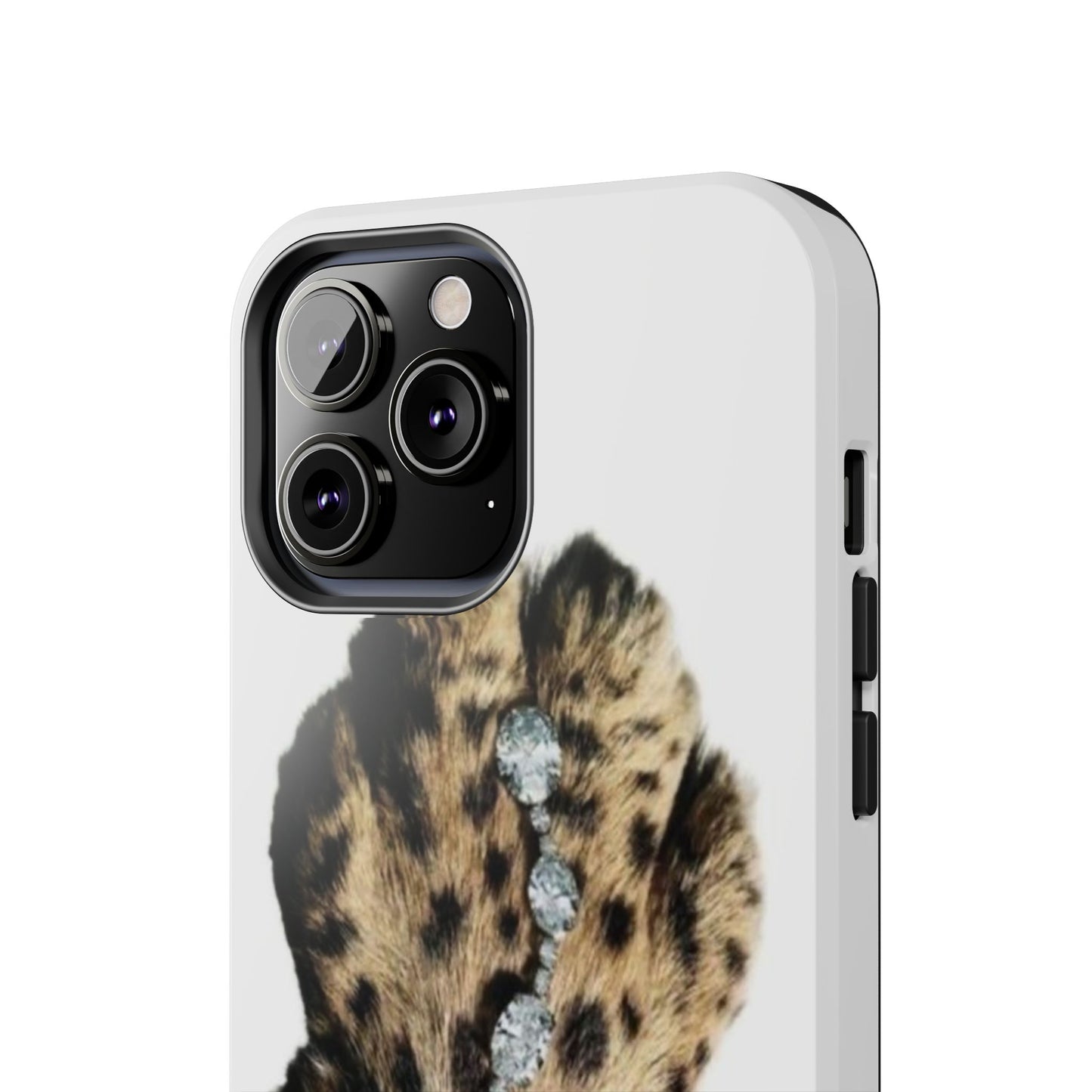 Stylish Leopard Print Tough Phone Case with Diamond Accessories