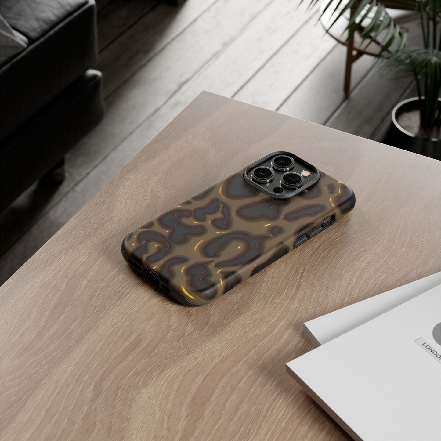 Leopard Gloss Tough Phone Case — Durable Protective iPhone Cover with Glossy Brown Animal Print