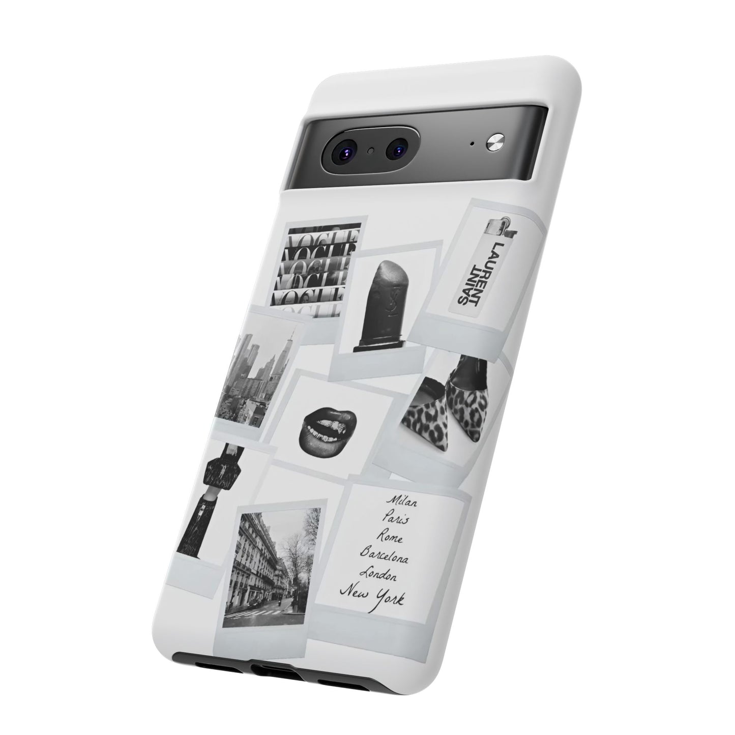 Phone Case — Black & White Polaroid Collage (City, Fashion, Lipstick)