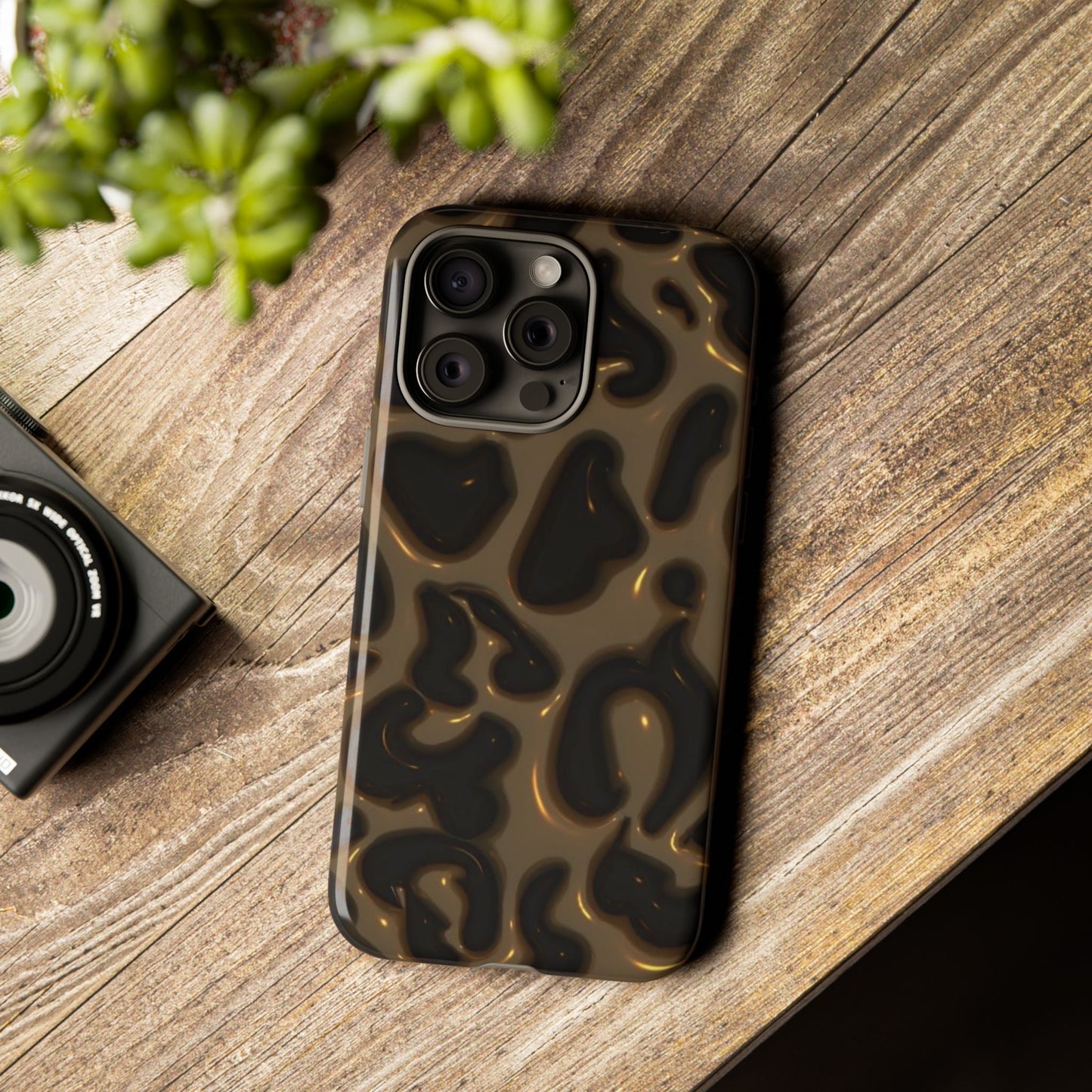 Leopard Gloss Tough Phone Case — Durable Protective iPhone Cover with Glossy Brown Animal Print