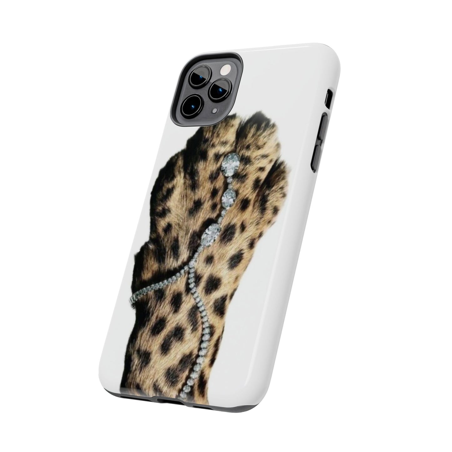 Stylish Leopard Print Tough Phone Case with Diamond Accessories