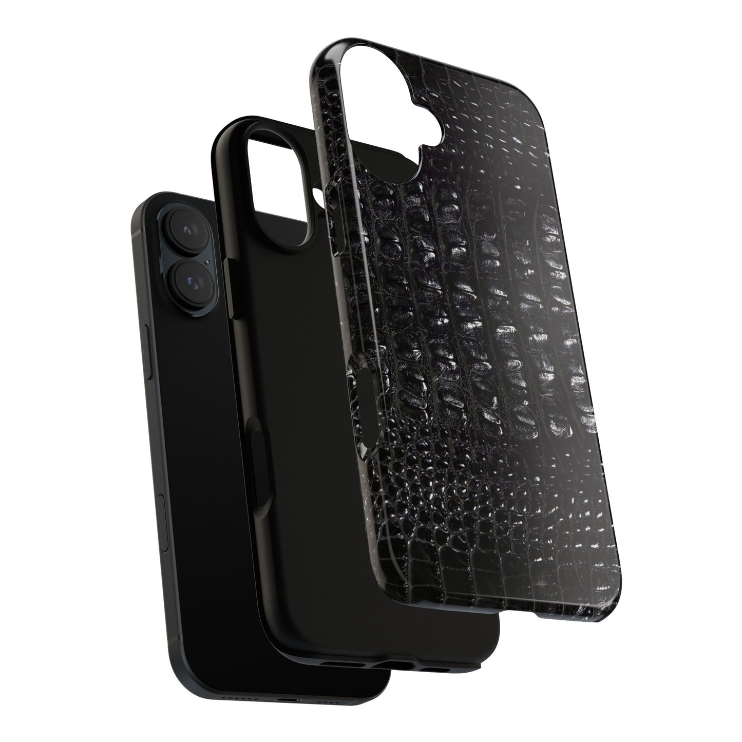 Black Croc Texture Tough Phone Case — Rugged Protective iPhone Cover