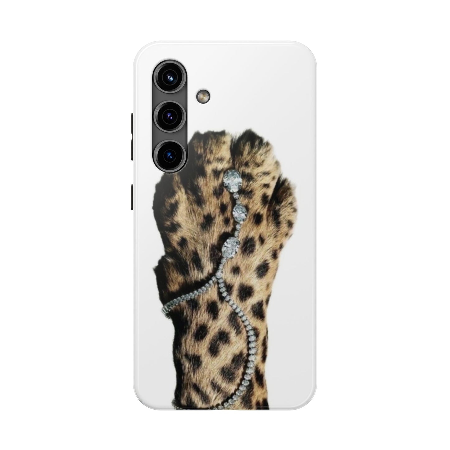 Stylish Leopard Print Tough Phone Case with Diamond Accessories