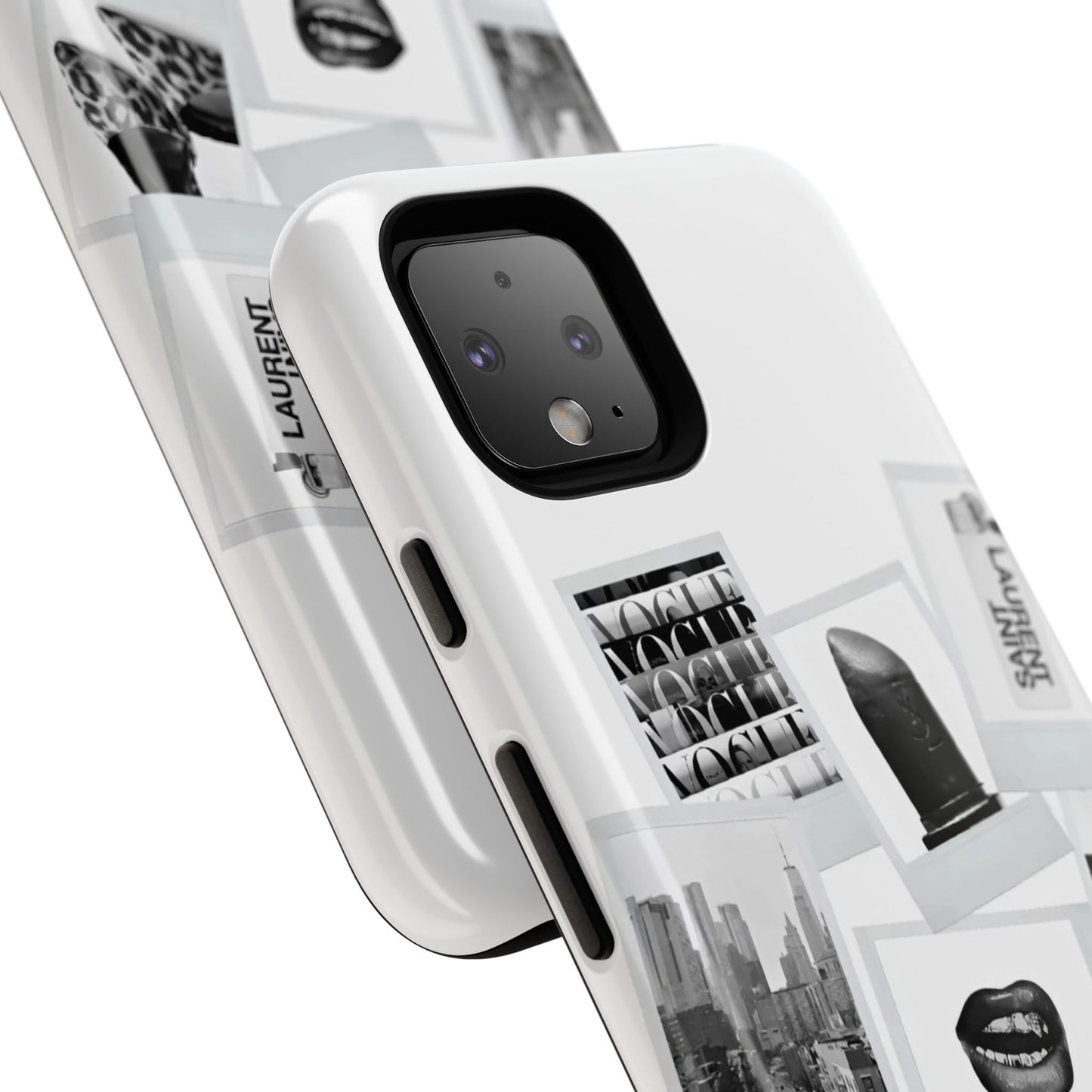 Phone Case — Black & White Polaroid Collage (City, Fashion, Lipstick)