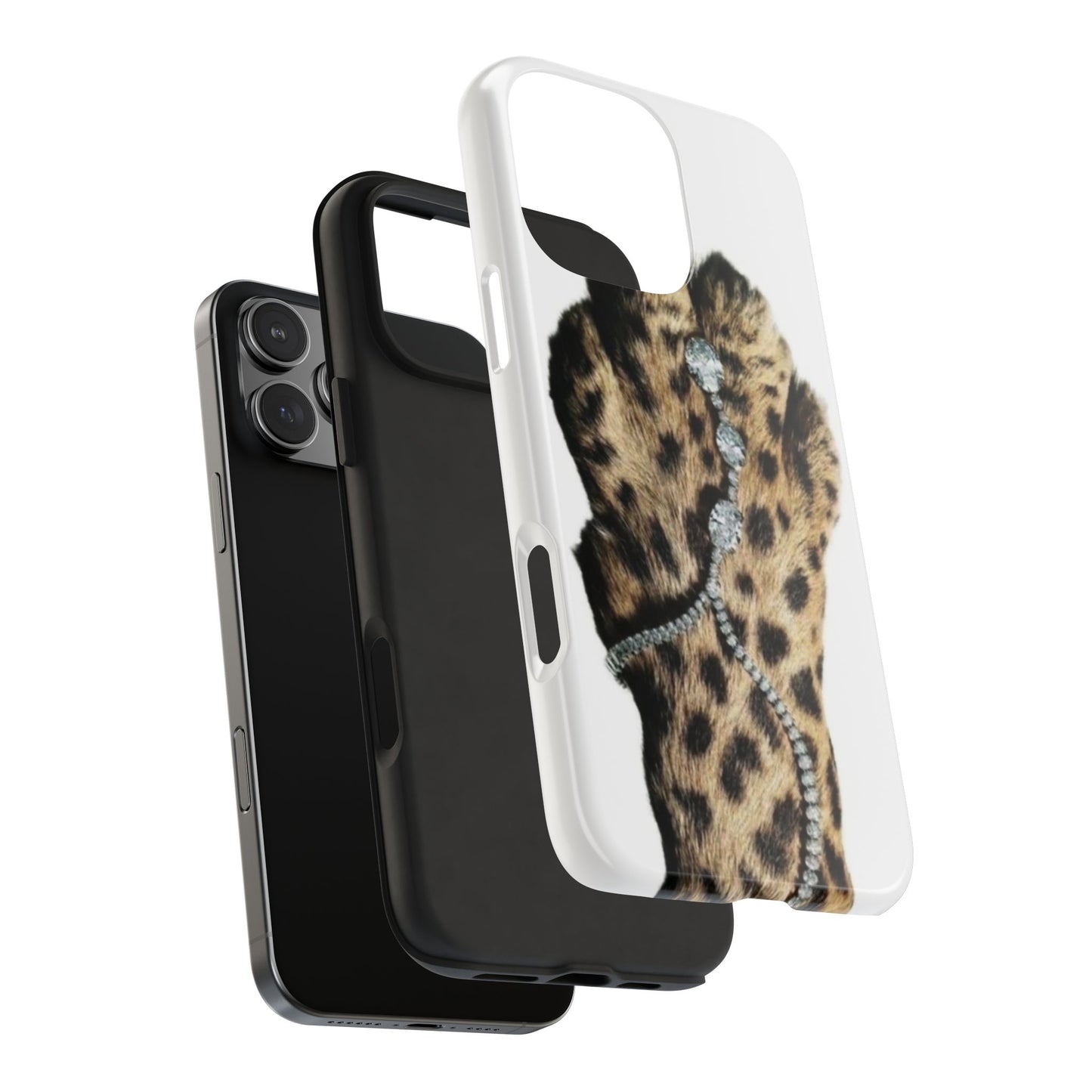 Stylish Leopard Print Tough Phone Case with Diamond Accessories