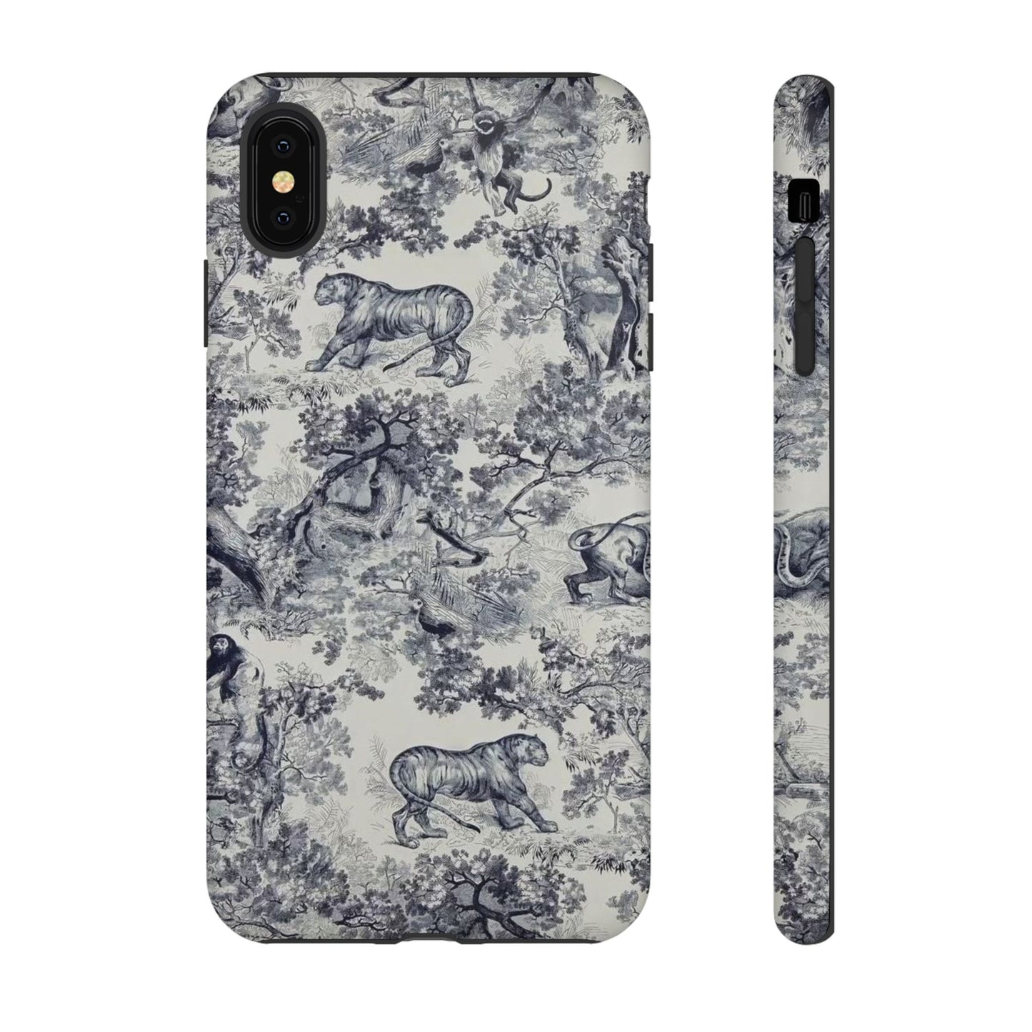 Toile Safari Phone Case — Vintage Tiger & Jungle Pattern Protective Tough Case