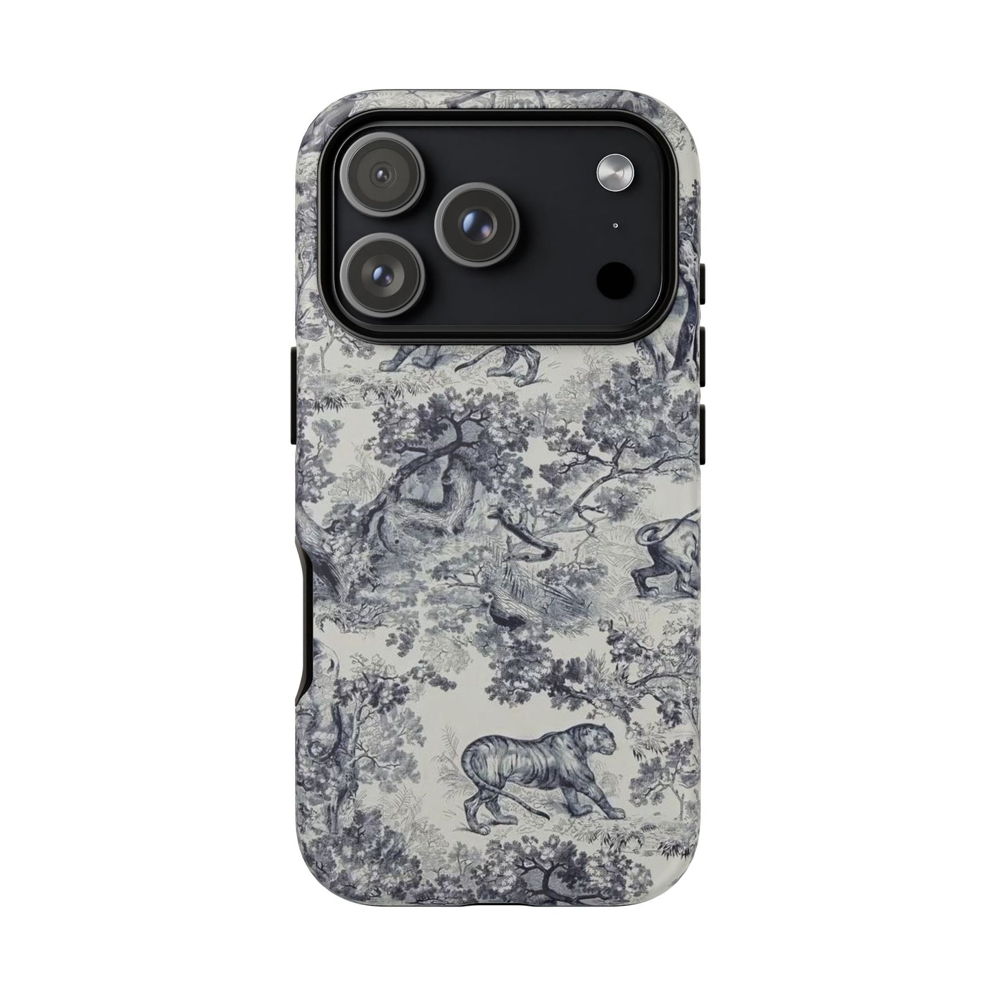 Toile Safari Phone Case — Vintage Tiger & Jungle Pattern Protective Tough Case