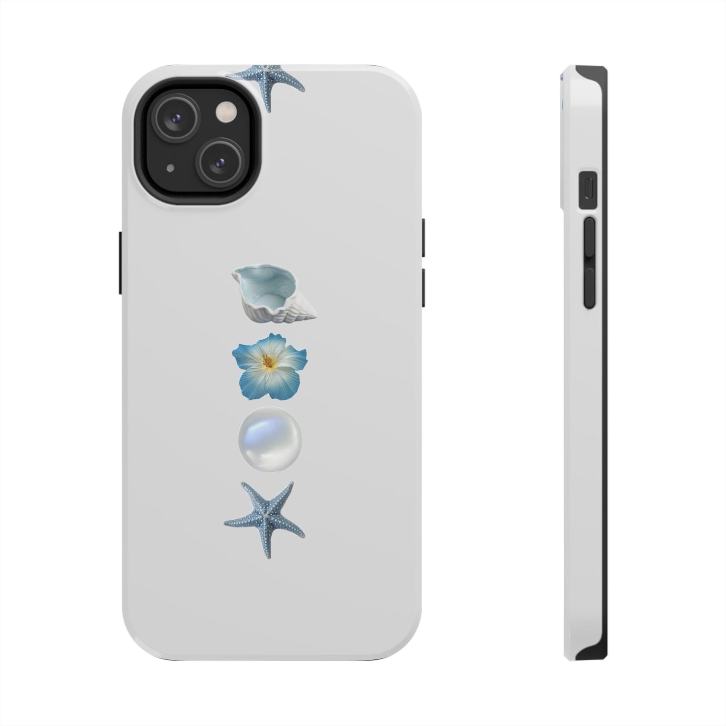 Ocean-Inspired Tough Phone Cases - Coastal Design with Shells and Pearls