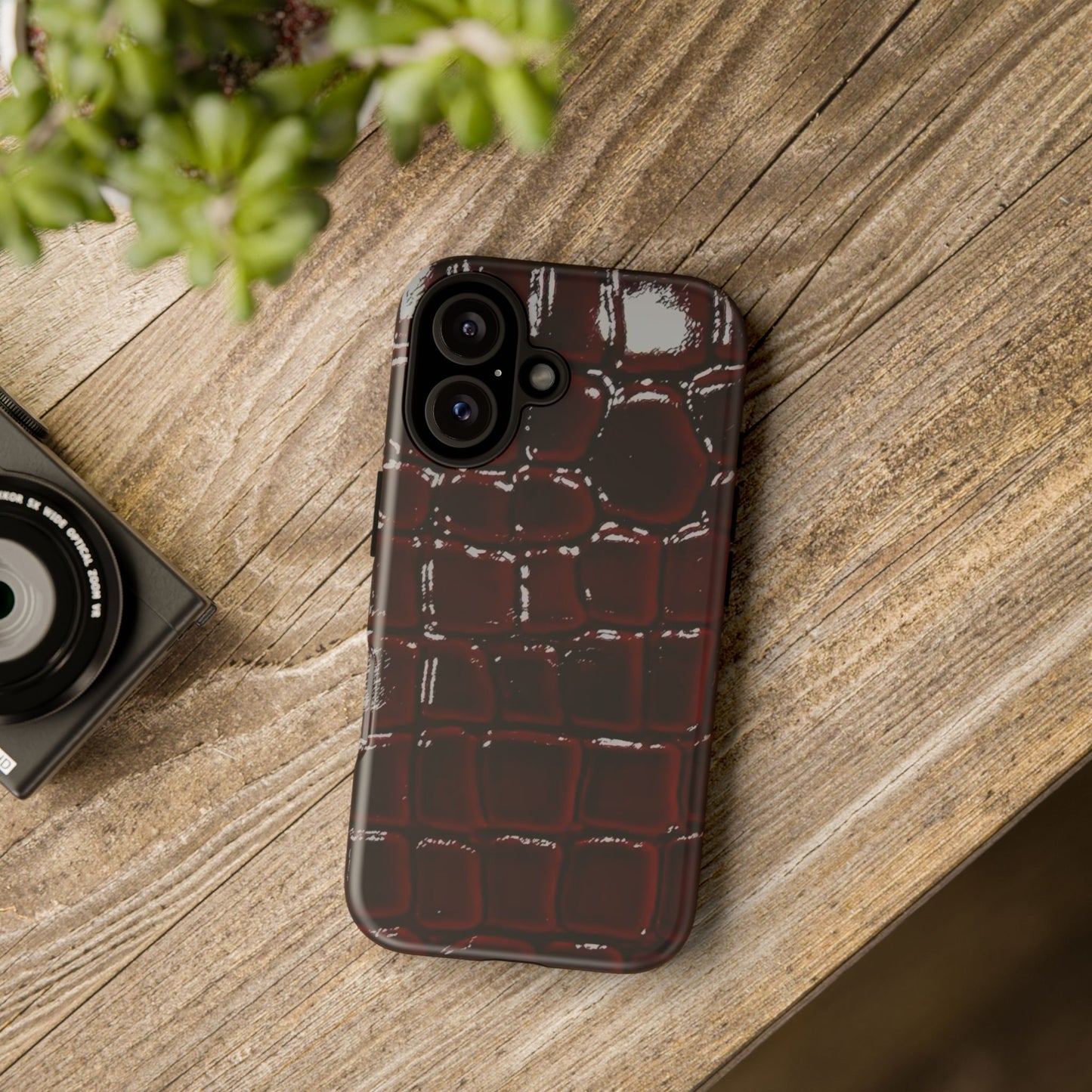 Croc Embossed Burgundy Tough Phone Case