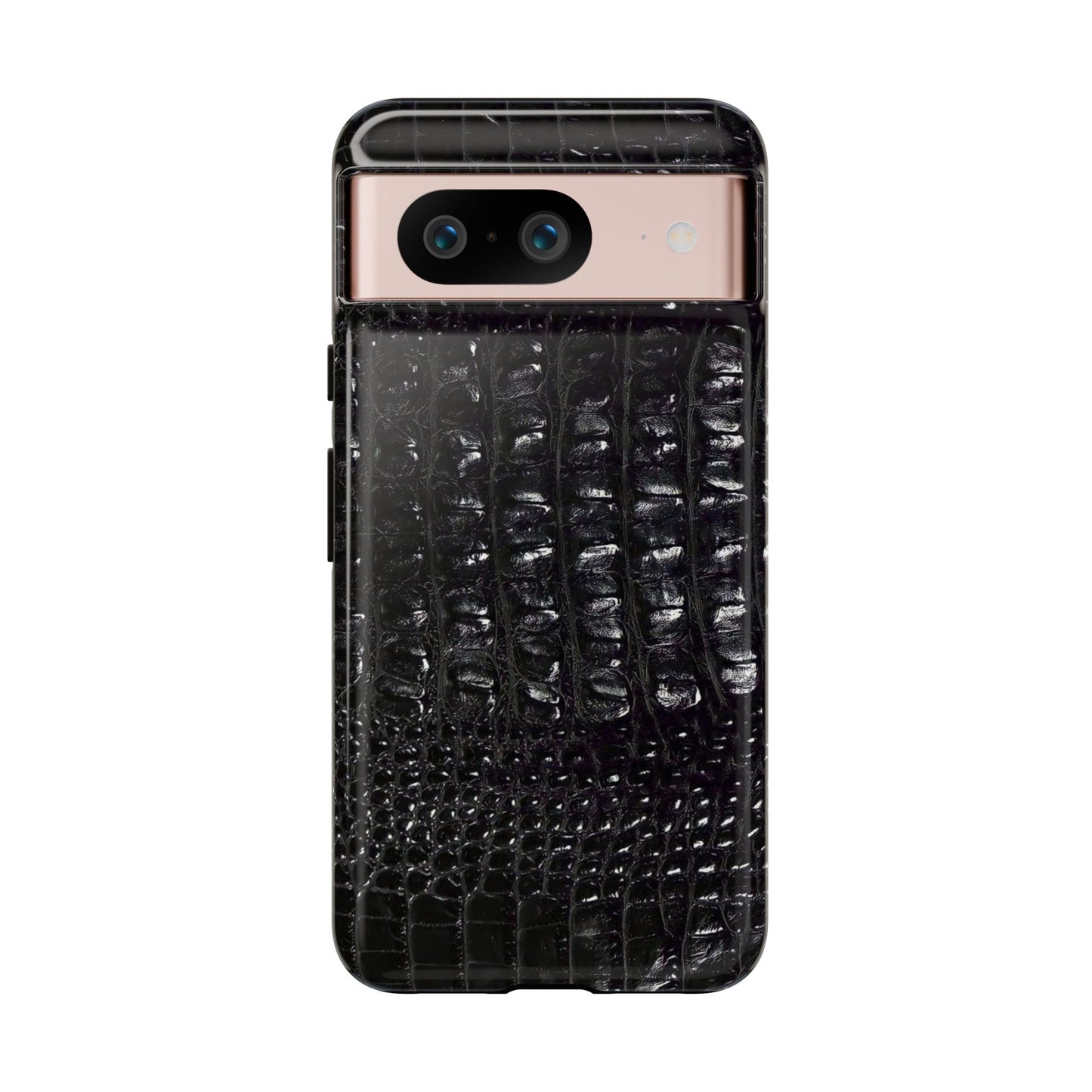 Black Croc Texture Tough Phone Case — Rugged Protective iPhone Cover