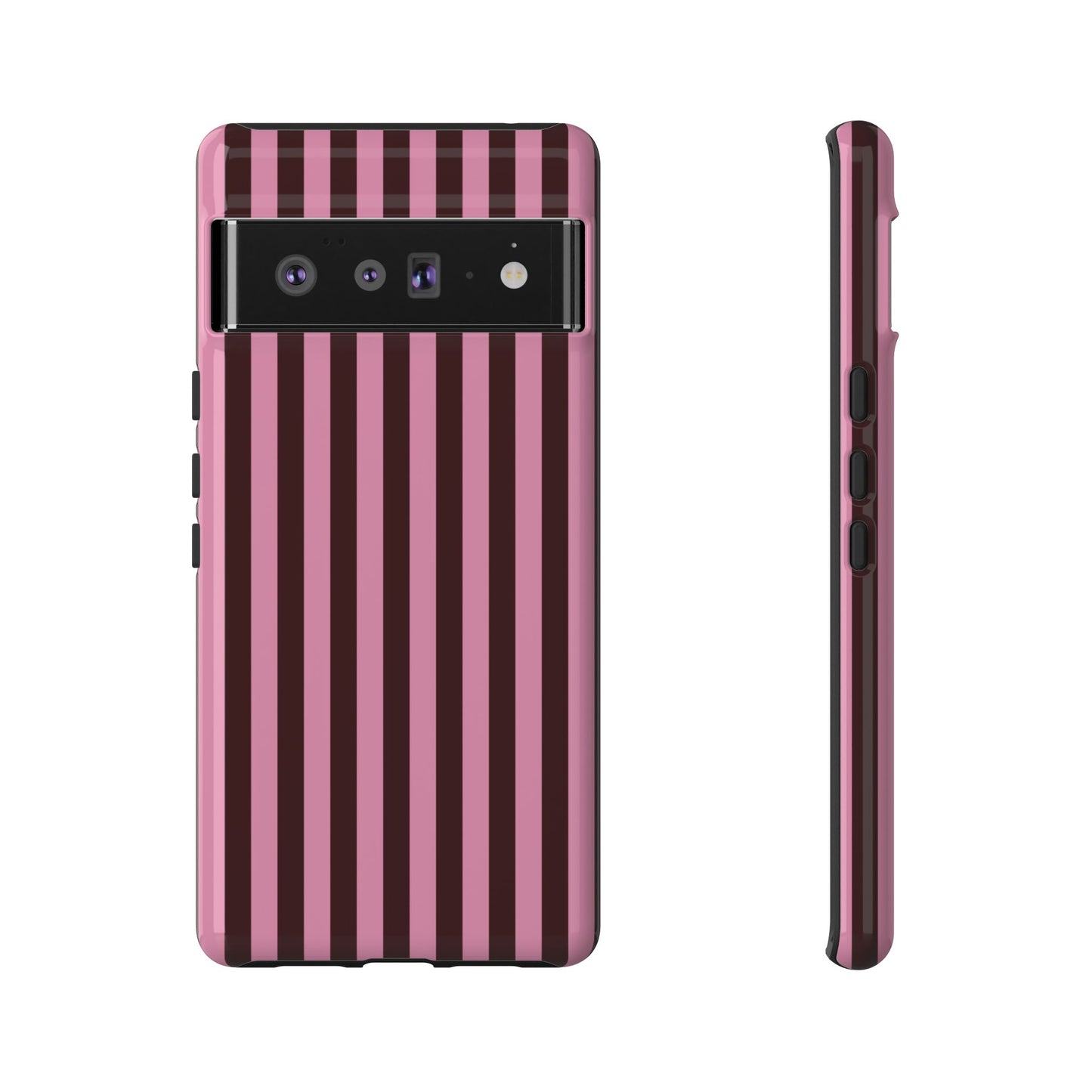 Striped Pink & Burgundy Tough Phone Case — Durable Vertical Stripe Protection
